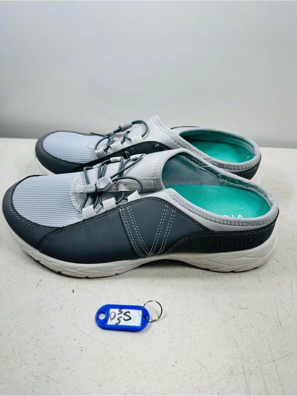 Vionic Women's Slip-On Clog Sneakers in Gray with Teal Insole size 10